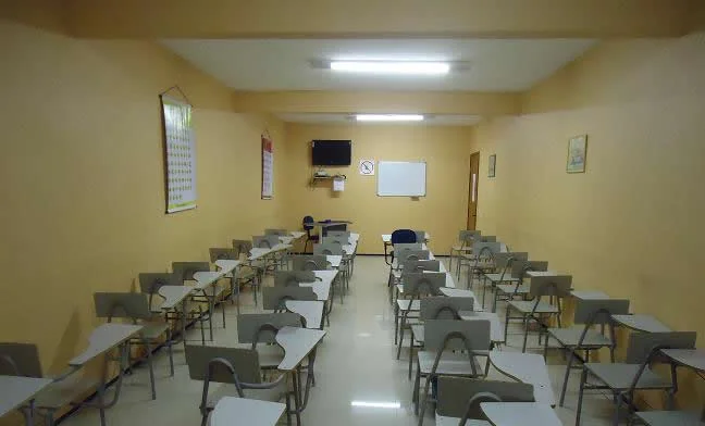 Theory course classroom with rows of desks