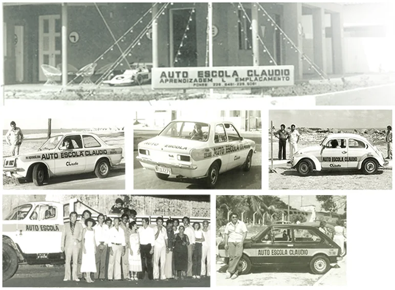 Black and white photos of the school's early years and its first training cars