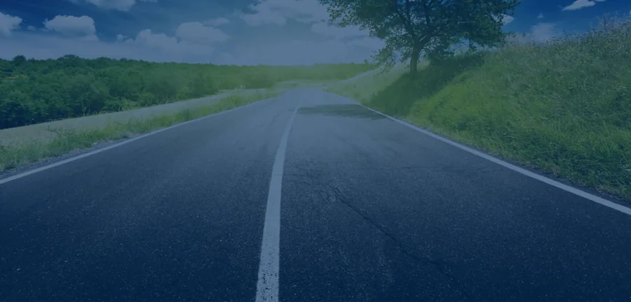 Open road through green fields